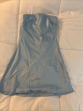Princess Polly Strapless Light Blue Satin Dress With Back Cowl and Tie